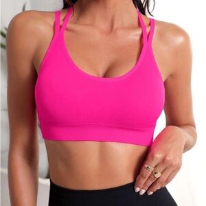 Neon Pink Crisscross Back Seamless Sports Bra - Size Small